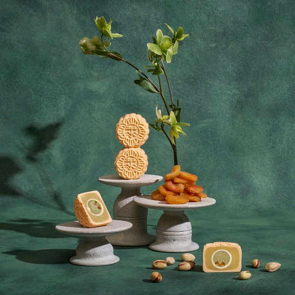 Pistachio & Apricot Truffle Snow-Skin Mooncake 开心果杏子冰皮月饼